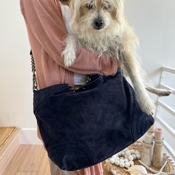 Anthropologie NET Pura Lopez Suede Leather Pewter Hardware Shoulder Handbag 🌈♥️ - Picture 5 of 15